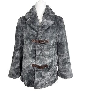 Kristen Blake Faux Fur Coat S Gray Buckle Closure Glam Mob Wife Vintage Style